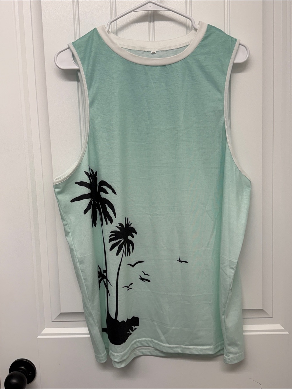 Mens Mint Green Palm Tree Graphic Tank Top size medium